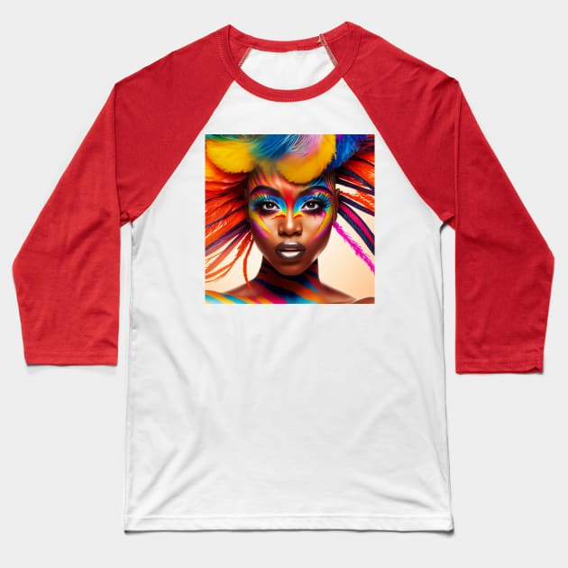 Woman with colorful makeup and feathers on her head. Baseball T-Shirt by Artisticwalls